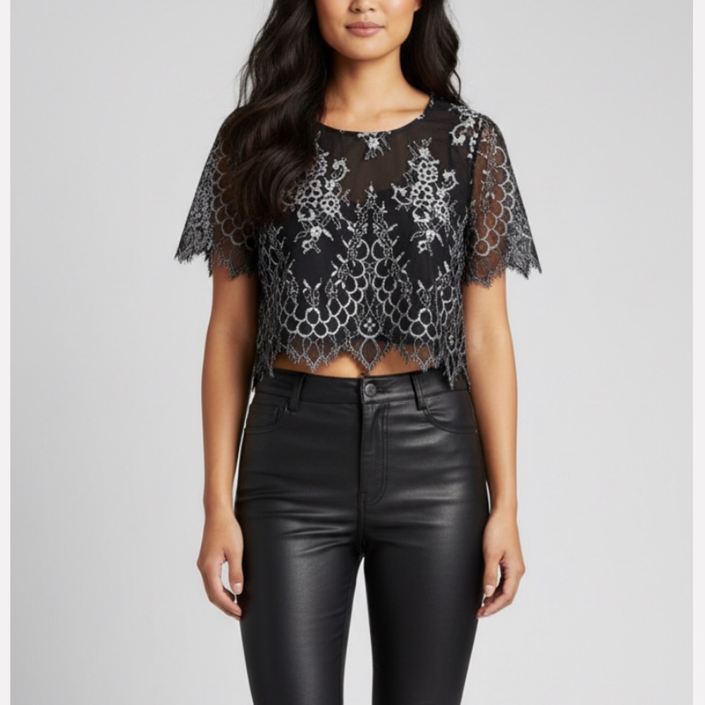 Lovers and Friends Black and White Modern Romantic Lace Crop Top Size XS